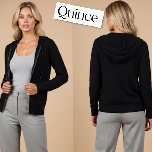 QUINCE Mongolian Cashmere Full-Zip Hoodie In Black Size M - Picture 2 of 13
